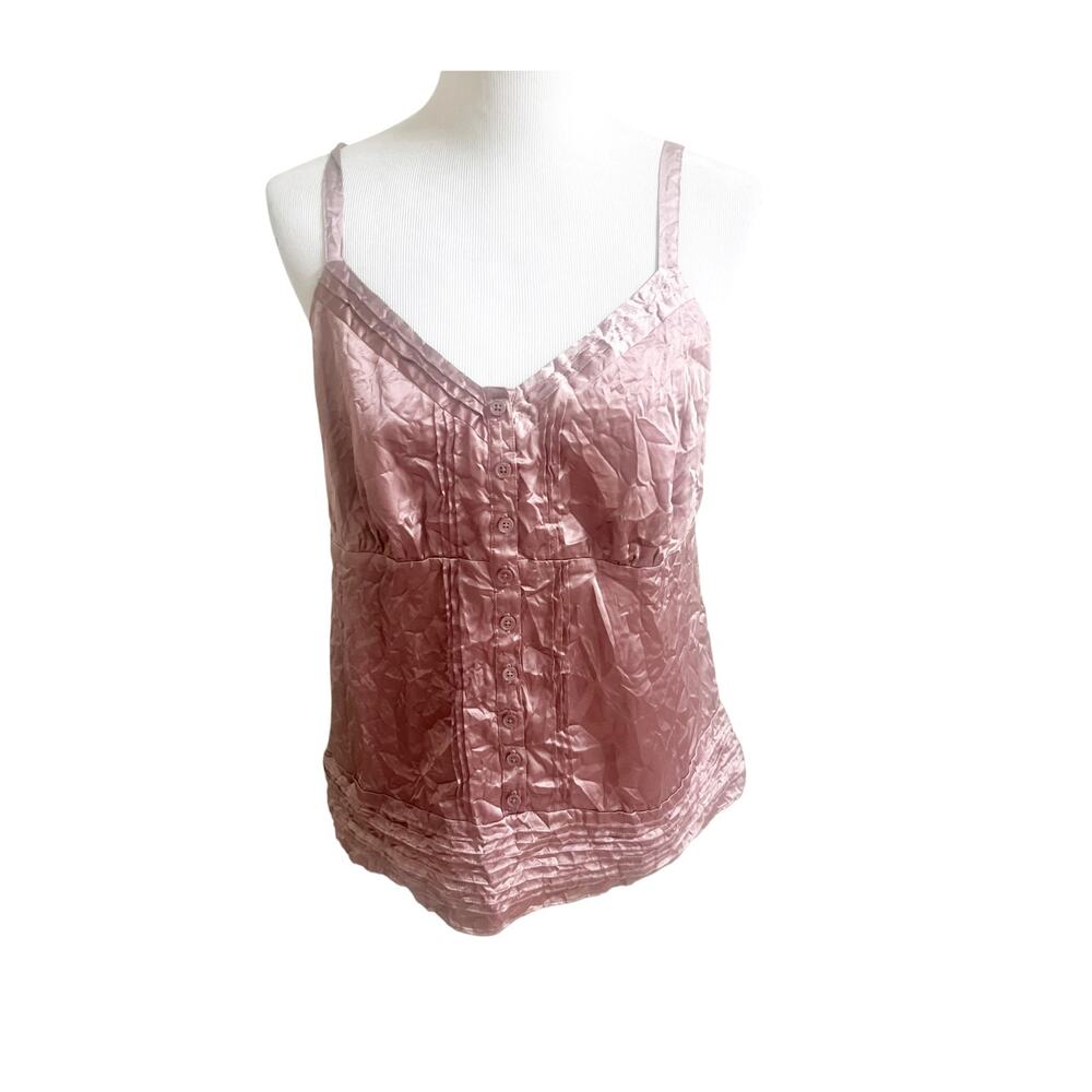 Venezia Camisole Top Womens Size 14 Pink Crinkle Sleeveless Adjustable Strap Y2K